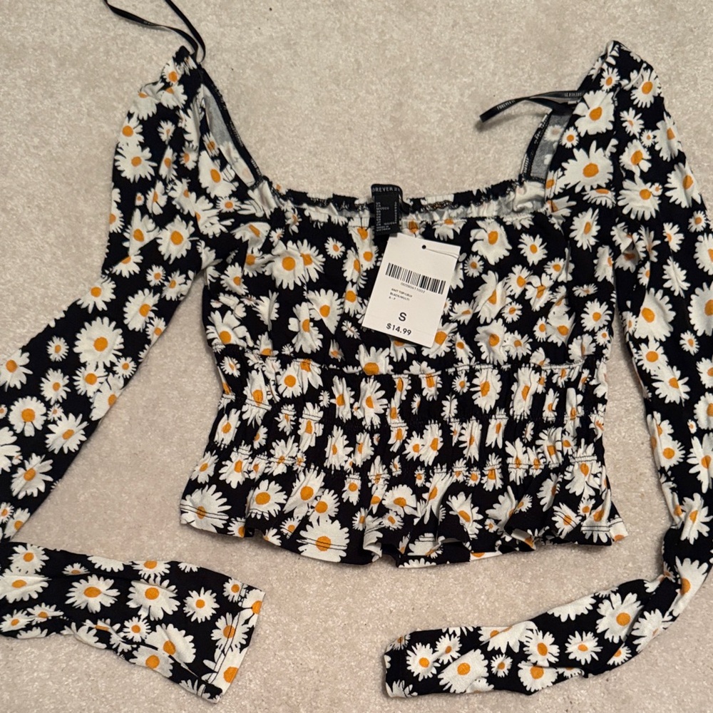Floral Black and White Women's Top